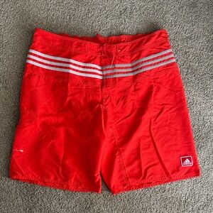 Men’s adidas Red Swim Shorts with Silver Stripe Accents